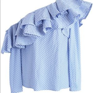 Asymmetrical long sleeve shirt with ruffles